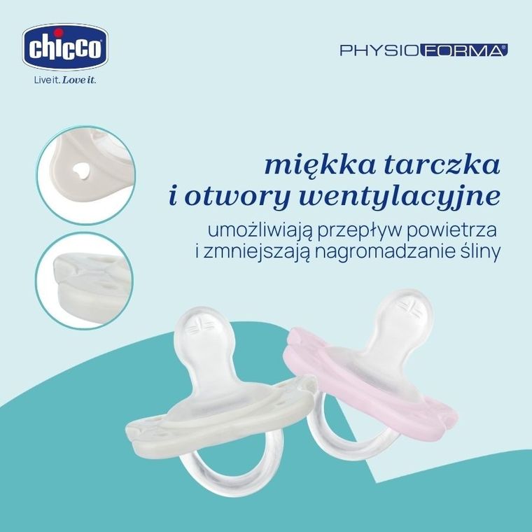 Chicco, PhysioForma Dual Soft, smoczek uspokajający, silikonowy, różowy, 2-6m, 2 szt.
