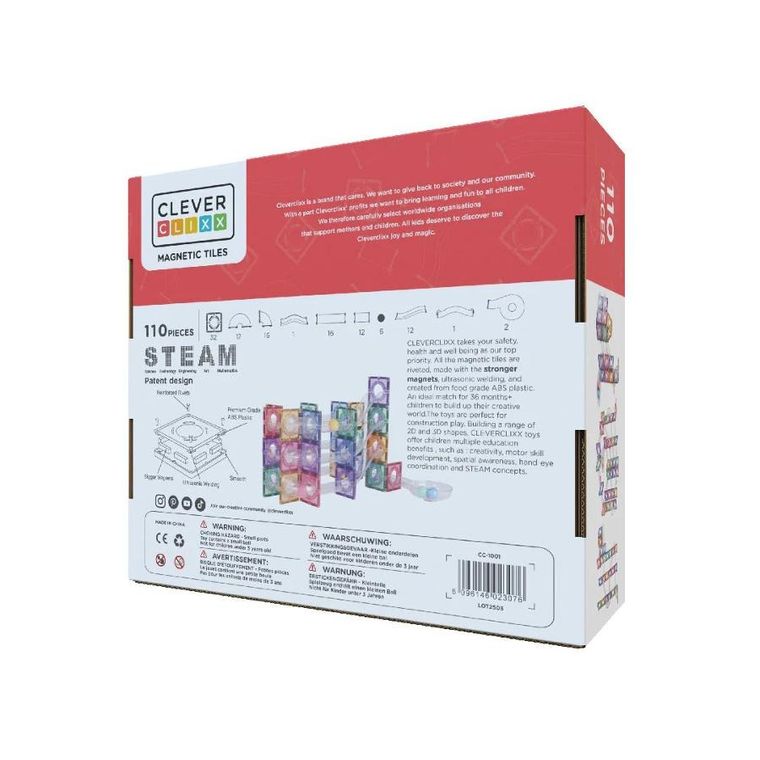 Cleverclixx, Ball Run Clever Pack Pastel, klocki magnetyczne, 110 elementów