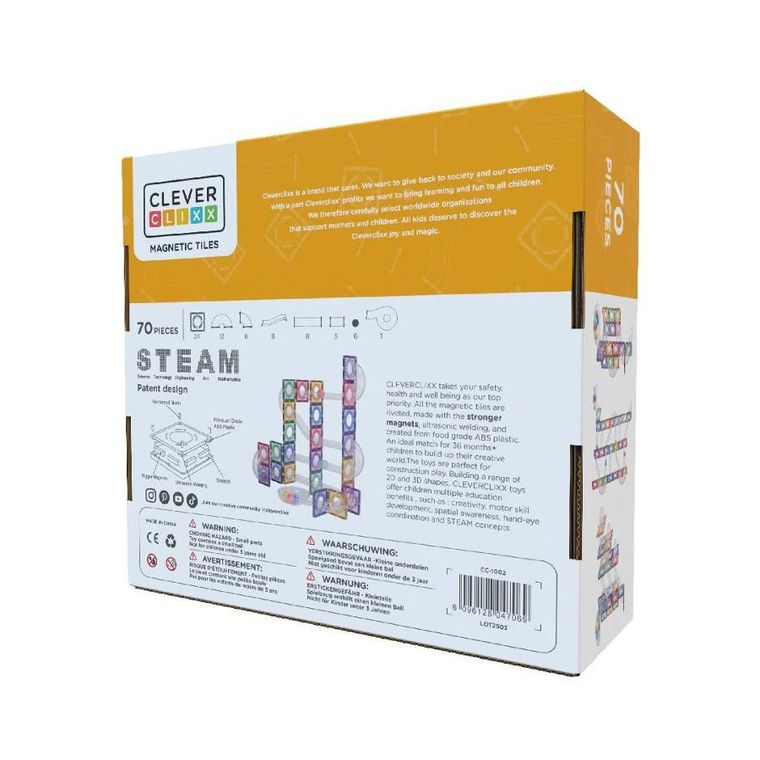 Cleverclixx, Ball Run Creative Pack Pastel, klocki magnetyczne, 70 elementów