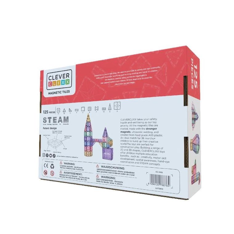 Cleverclixx, Large Creative Pack Pastel, klocki magnetyczne, 125 elementów