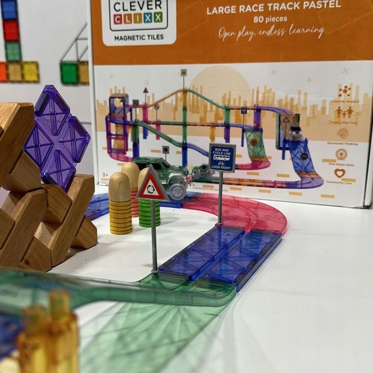 Cleverclixx, Large Race Track Pastel, klocki magnetyczne, 80 elementów