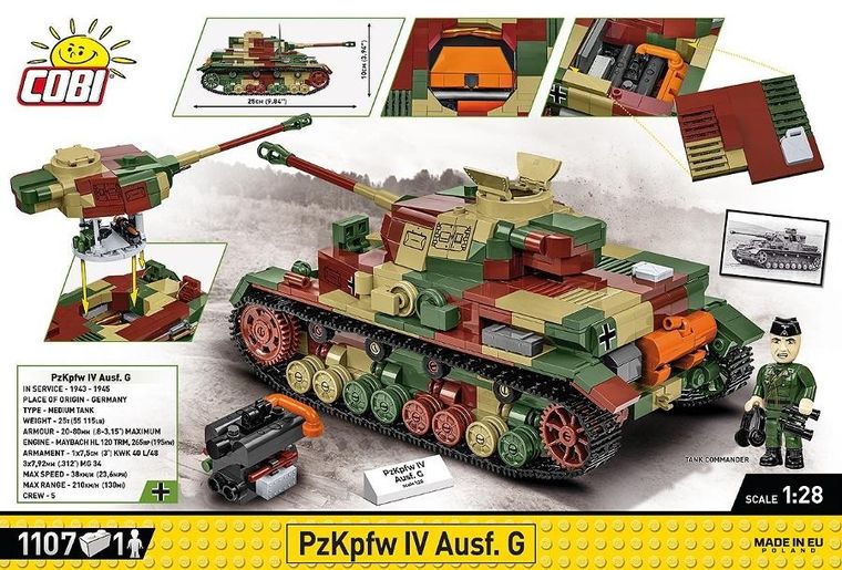 Cobi, Historical Collection WWII, PZKPFW IV Ausf.G, klocki, 1107 elementów
