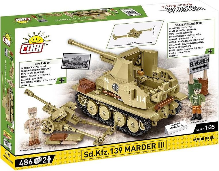 Cobi, Historical Collection WWII, Sd.Kfz. 139 Marder III, czołg, 1:35, klocki, 486 elementów