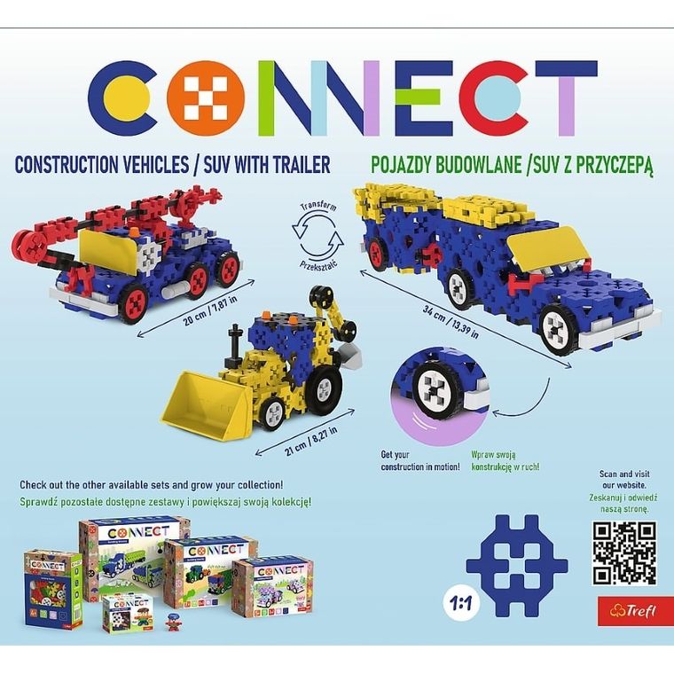 Connect, 3w1, Pojazdy budowlane, SUV z przyczepą, klocki konstrukcyjne, 236 elementów, 61979