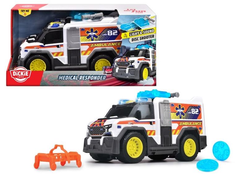 Dickie, ambulans, pojazd ratunkowy, światło i dźwięk, biały, 30 cm