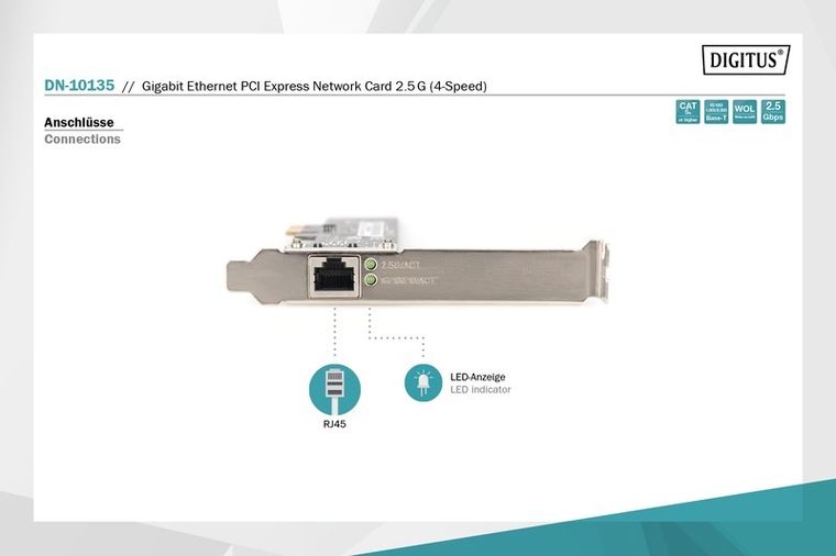 Digitus, karta sieciowa, przewodowa, PCI express, 1xRJ45 2.5 gb, ethernet, 2500mbps, DN-10135