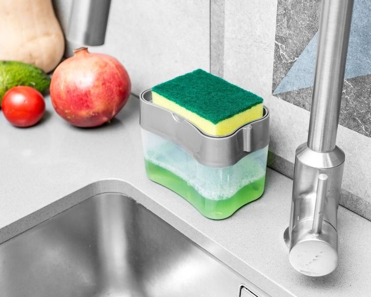 Dozownik płynu do naczyń z gąbką, przeźroczysty