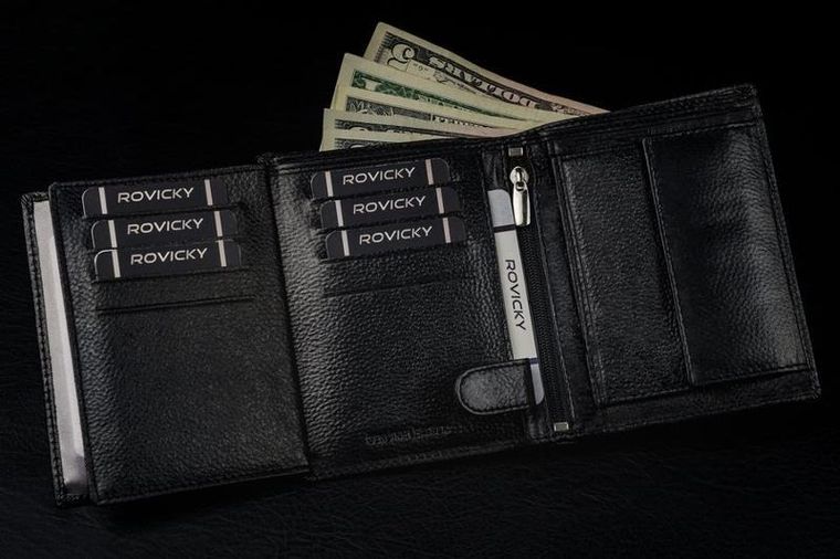 Duży skórzany czarny portfel męski RFID, Ronaldo