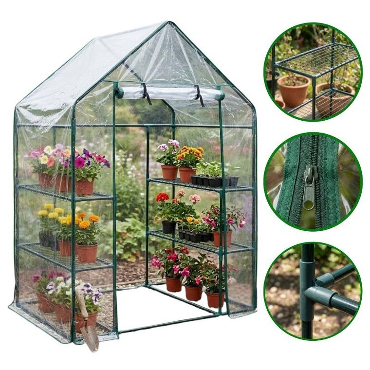 Edenia, Miva, mini szklarnia foliowa z półkami, 73-143-195 cm