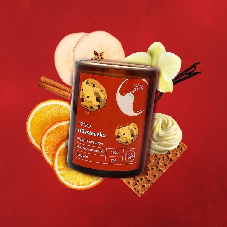 EkoDetale, Festive, świeca sojowa w szkle, Mleko i Ciasteczka, 190g