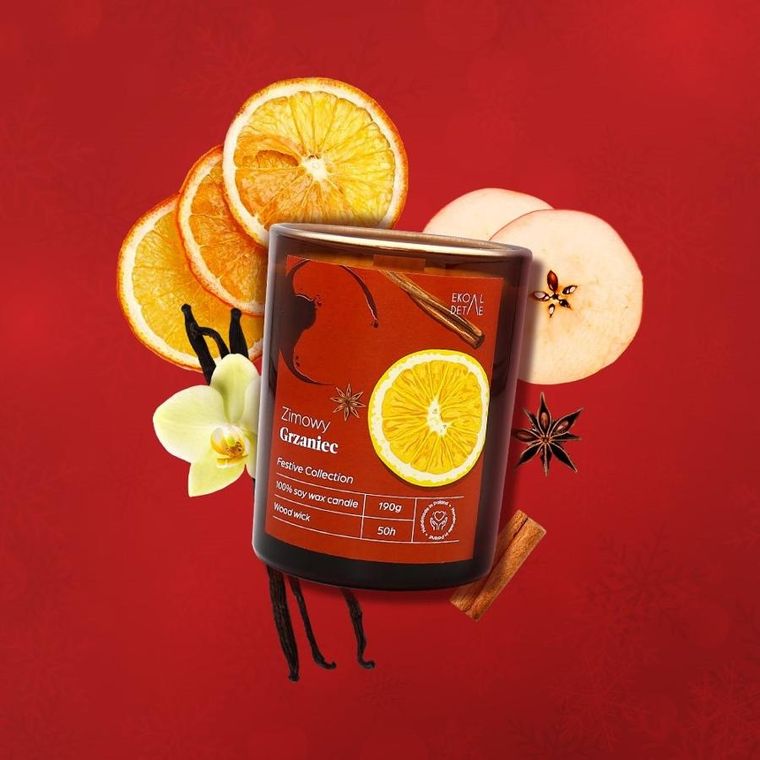 EkoDetale, Festive, świeca sojowa w szkle Zimowy Grzaniec, 190g