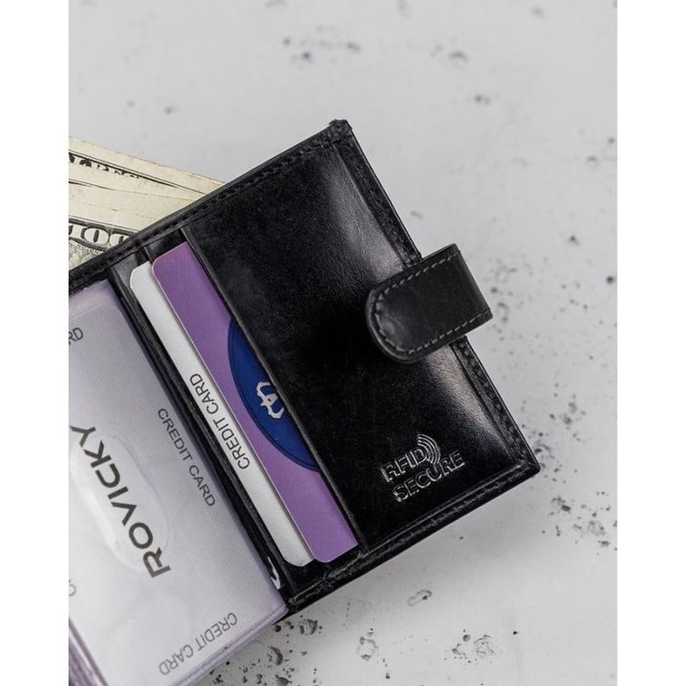 Etui na dokumenty, czarne, skórzane, Rovicky