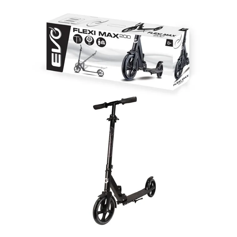 EVO, Flexi Max 200, hulajnoga miejska, czarna ze stopką i paskiem