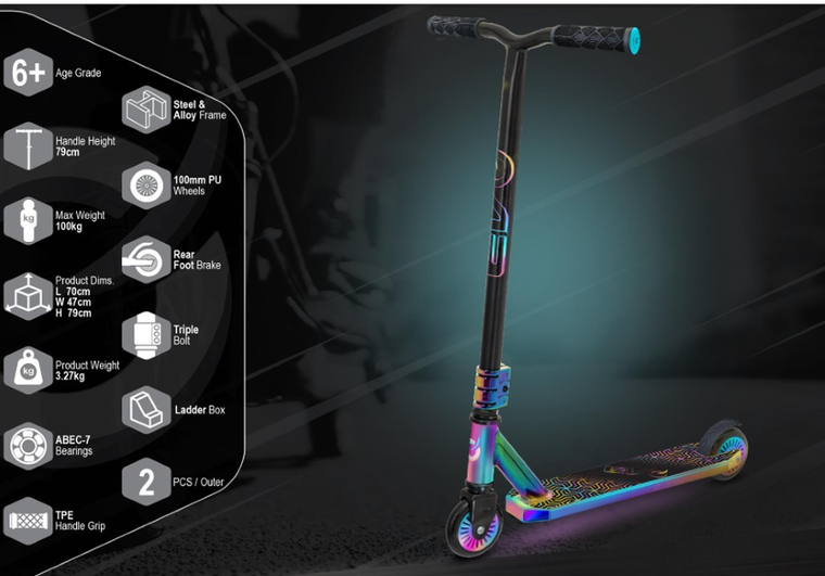 EVO, Neo-Frenzy Stunt Scooter, hulajnoga wyczynowa, kolorowa