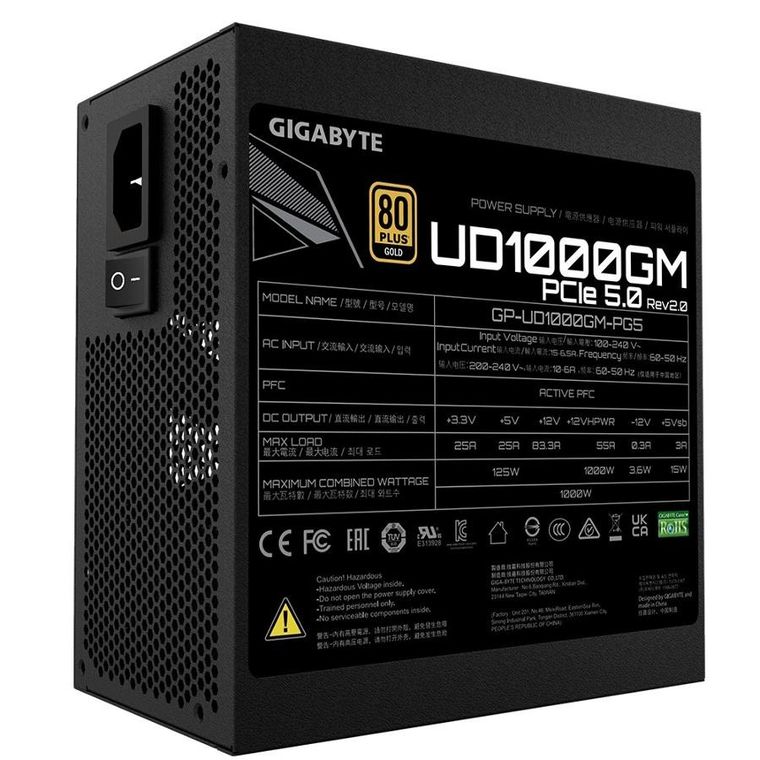 Gigabyte, zasilacz modularny, UD1000GM PG5 V2, 1000W, 8 US GOLD ATX
