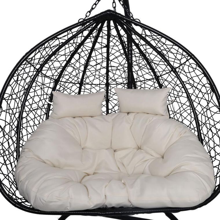 HaloFuture, fotel wiszący, dwuosobowy, kokon, czarny, beżowa poduszka