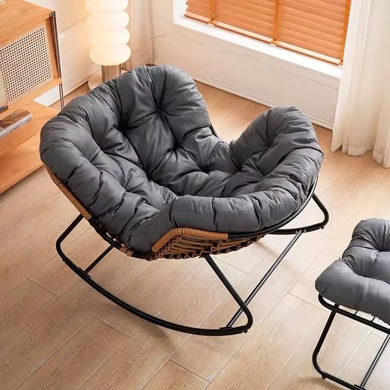 HaloFuture, nowoczesny fotel bujany z podnóżkiem, skandynawski kokon, szary