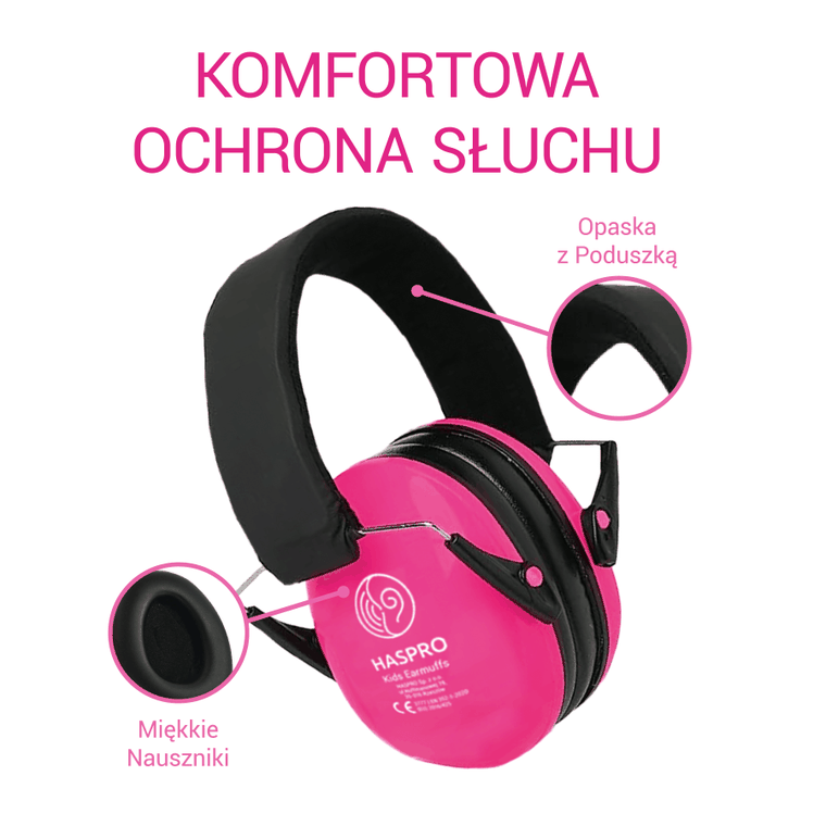Haspro, nauszniki ochronne, przeciwhałasowe dla dzieci, różowe, 4l+