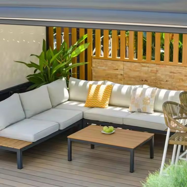 Hedo, narożnik ogrodowy na taras ze stolikiem i poduszkami, 6 osobowy