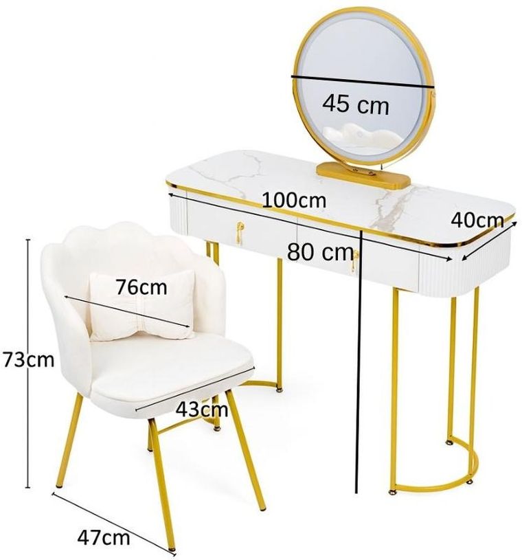 Hedo, Verdrid, toaletka kosmetyczna z lustrem LED, z krzesłem, biała, 100 cm