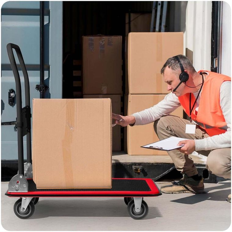 Humberg, wózek transportowy platformowy, czarno-czerwony