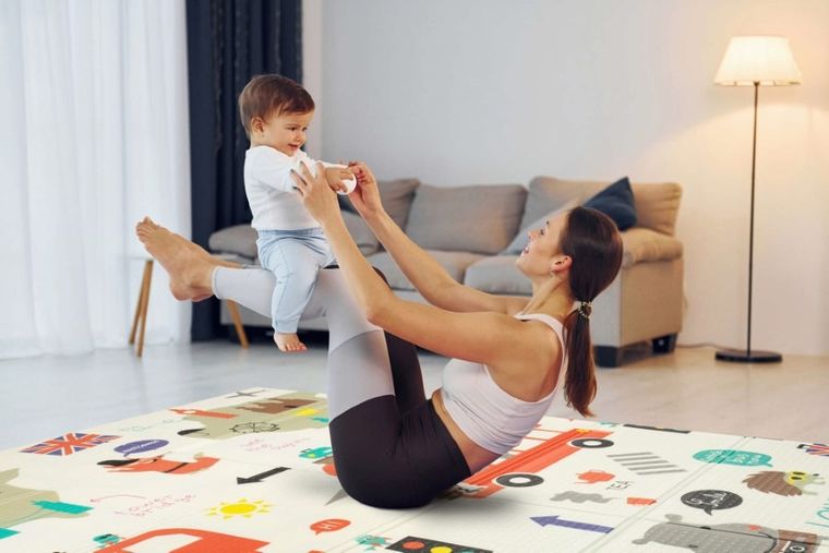 Humbi, dwustronna składana mata edukacyjna z pianki, Londyn, autobus, uliczki, miasto, 120-180-1 cm