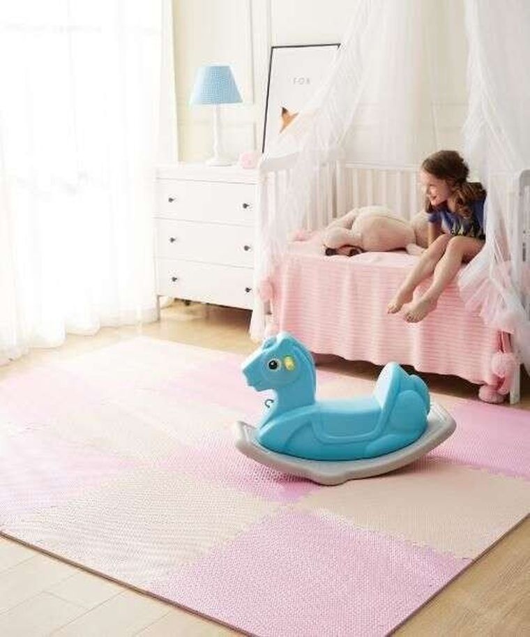 Humbi, mata piankowa, puzzle, róż, grafit, szary, 60-60 cm, 9 szt.