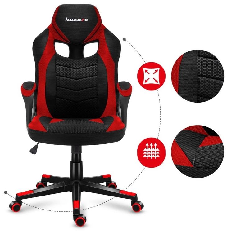 Huzaro, Force 2.5, fotel gamingowy, Red Mesh