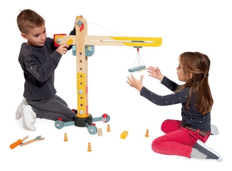 Janod, Duży, drewniany dźwig do składania z narzędziami