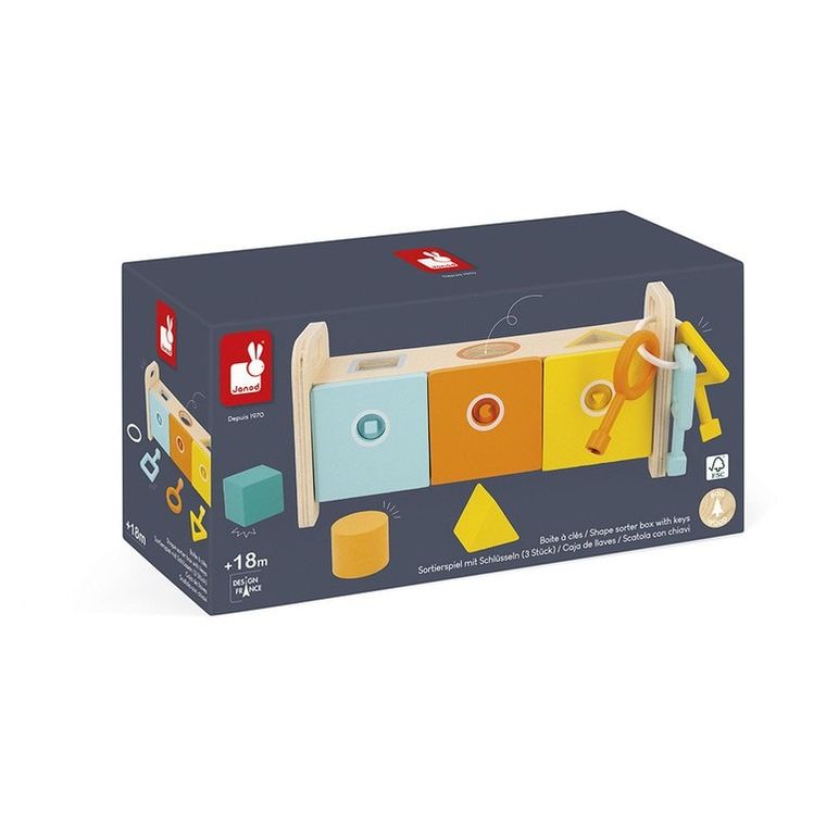 Janod, Essentiel, drewniany, sorter z kluczykami