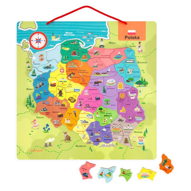 Janod, Mapa Polski, puzzle magnetyczne, 69 magnesów