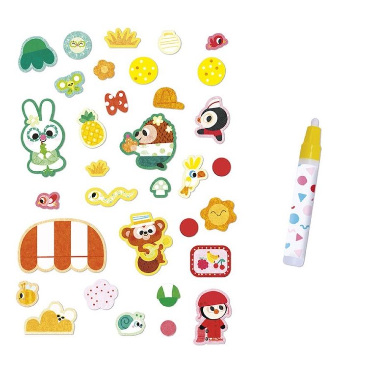 Janod, My arts & crafts, zestaw kreatywny, naklejki z filcu i magiczny pisak