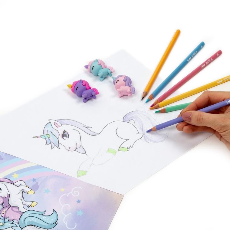 Kidea, kredki i gumki, unicorn, 9 elementów