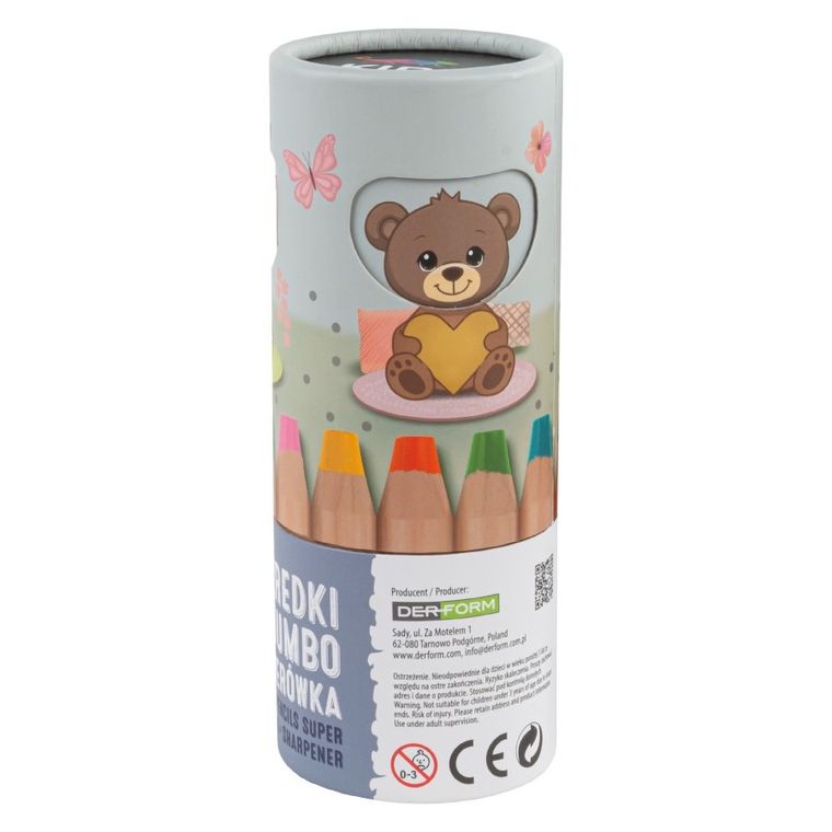 Kidea, Kredki Super Jumbo, 8 kolorów, zestaw z temperówką