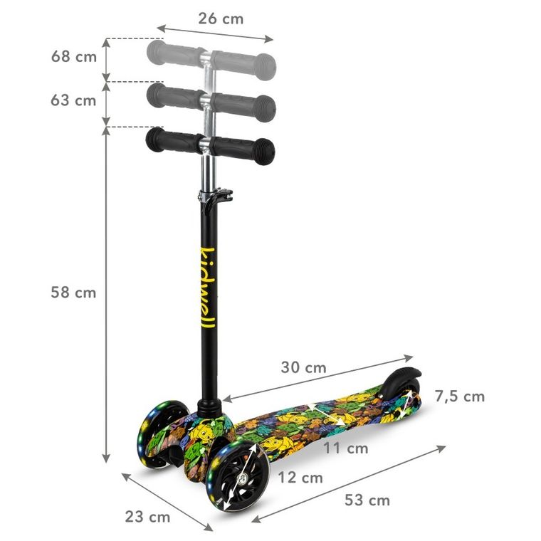 Kidwell, Uno, hulajnoga 3-kołowa LED, balansowa, kolorowa