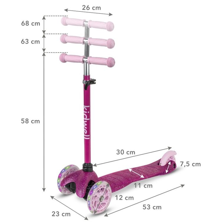 Kidwell, Uno, hulajnoga 3-kołowa LED, balansowa, różowa