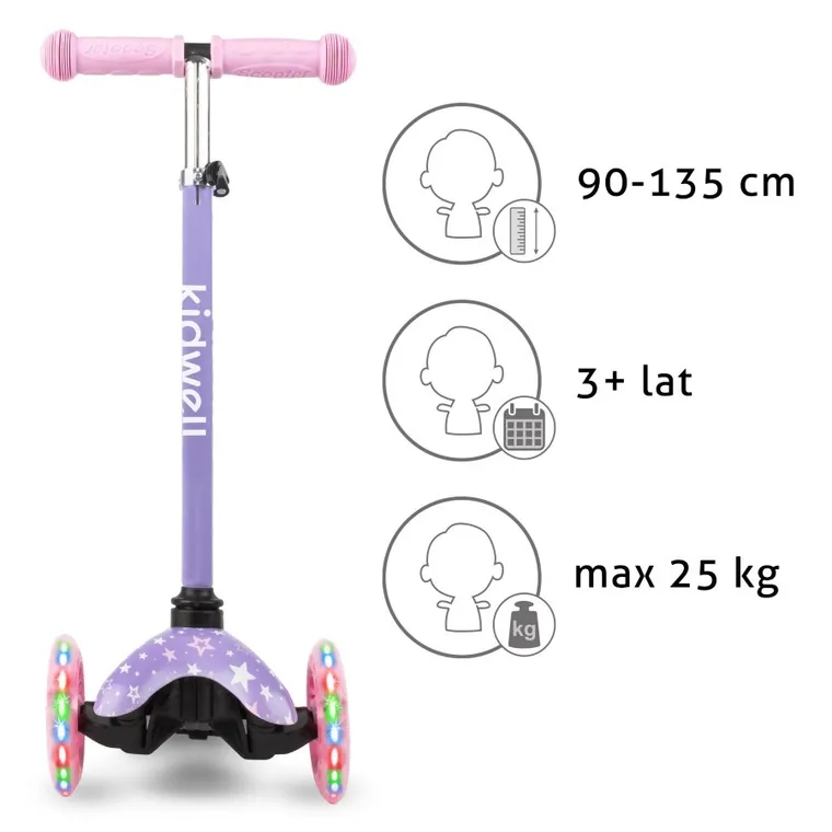 Kidwell, Uno, hulajnoga 3-kołowa LED, balansowa, stars