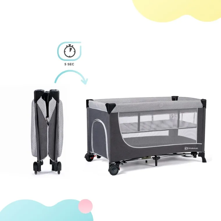 Kinderkraft, Leody, łóżeczko turystyczne, Grey