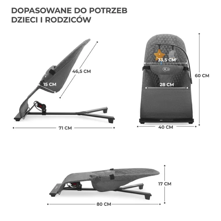 Kinderkraft, Mimi, leżaczek bujaczek, Grey