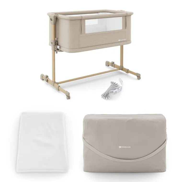 Kinderkraft, Nestee Grow 2, łóżeczko dostawne, beige wood