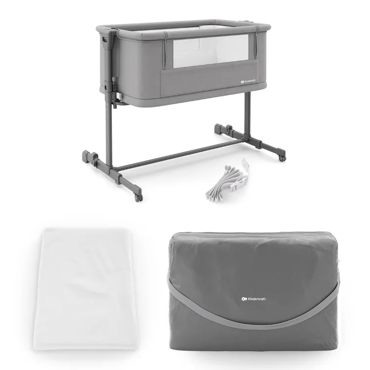Kinderkraft, Nestee Grow 2, łóżeczko dostawne, dark grey