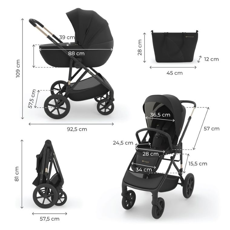 Kinderkraft, Prime 3, wózek wielofunkcyjny, 3w1, venezian black
