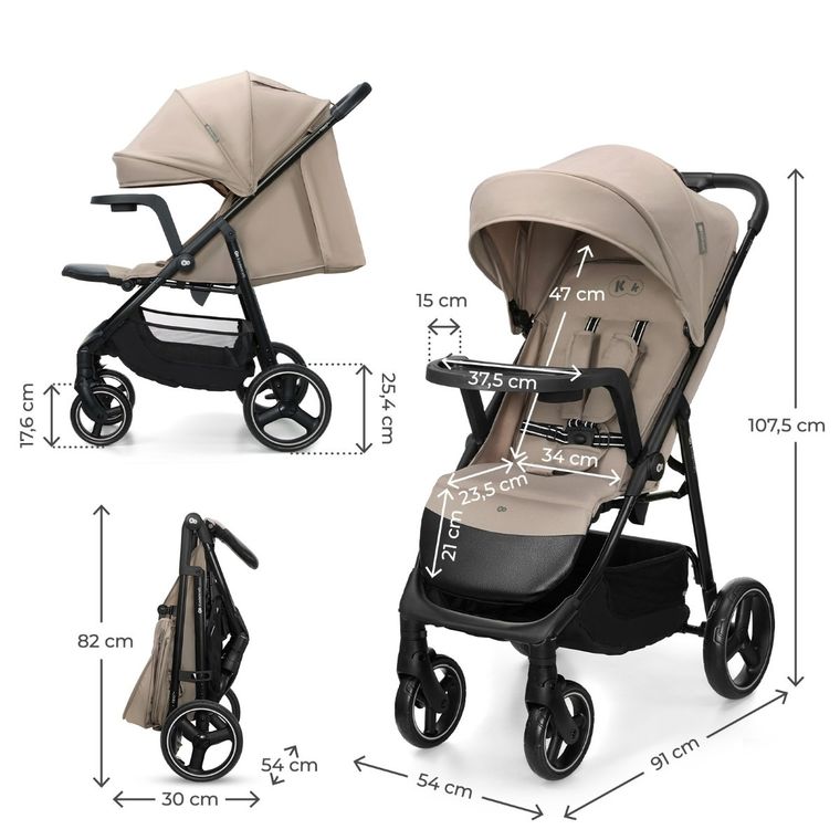 Kinderkraft, Trig 3, wózek spacerowy z tacką, Stone Beige