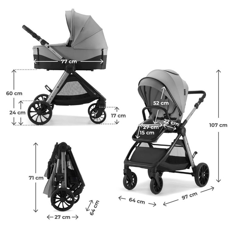 Kinderkraft, Vesto 2, wózek wielofunkcyjny 2w1, gray