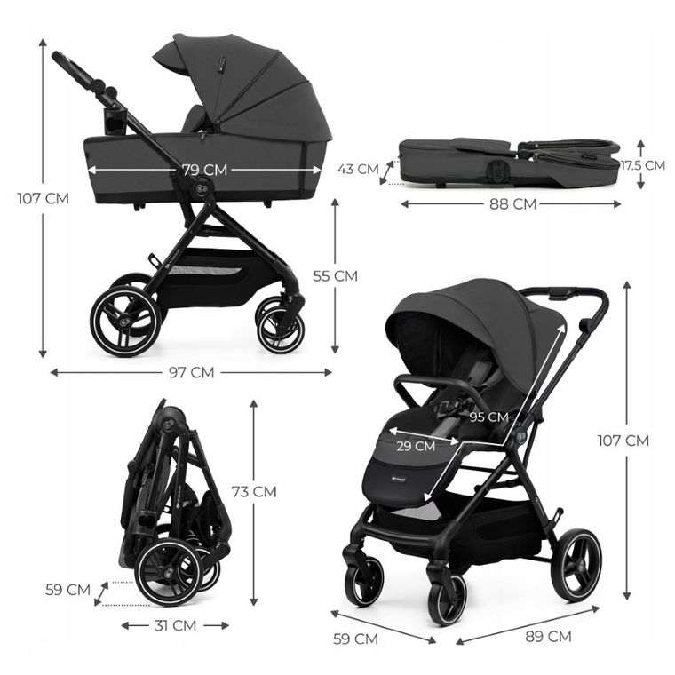 Kinderkraft, Yoxi, Mink Pro, wózek wielofunkcyjny 3in1, Moonlight Grey