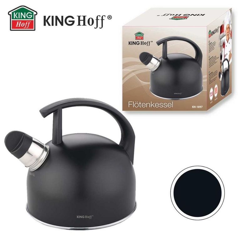 Kinghoff, czajnik z gwizdkiem, czarny mat, 1,5l