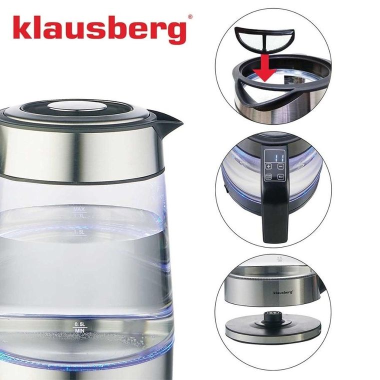 Klausberg, czajnik elektryczny, szklany, 1,7l, LED, RGB, KB-7888