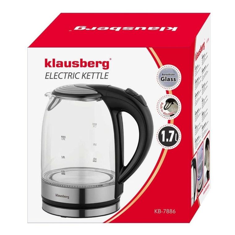 Klausberg, czajnik elektryczny szklany LED, 1,7l