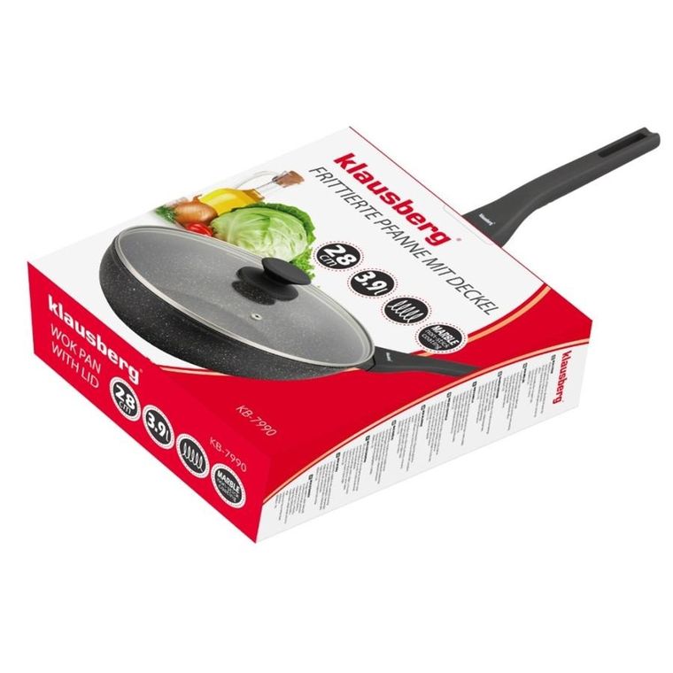 Klausberg, patelnia głęboka, marmurkowa, z pokrywą, 28cm, kb-7990