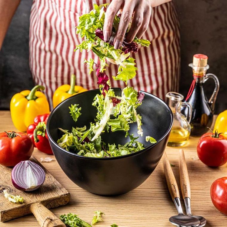 Klausberg, porcelanowa misa do sałat z przyborami, czarna, kb-7786